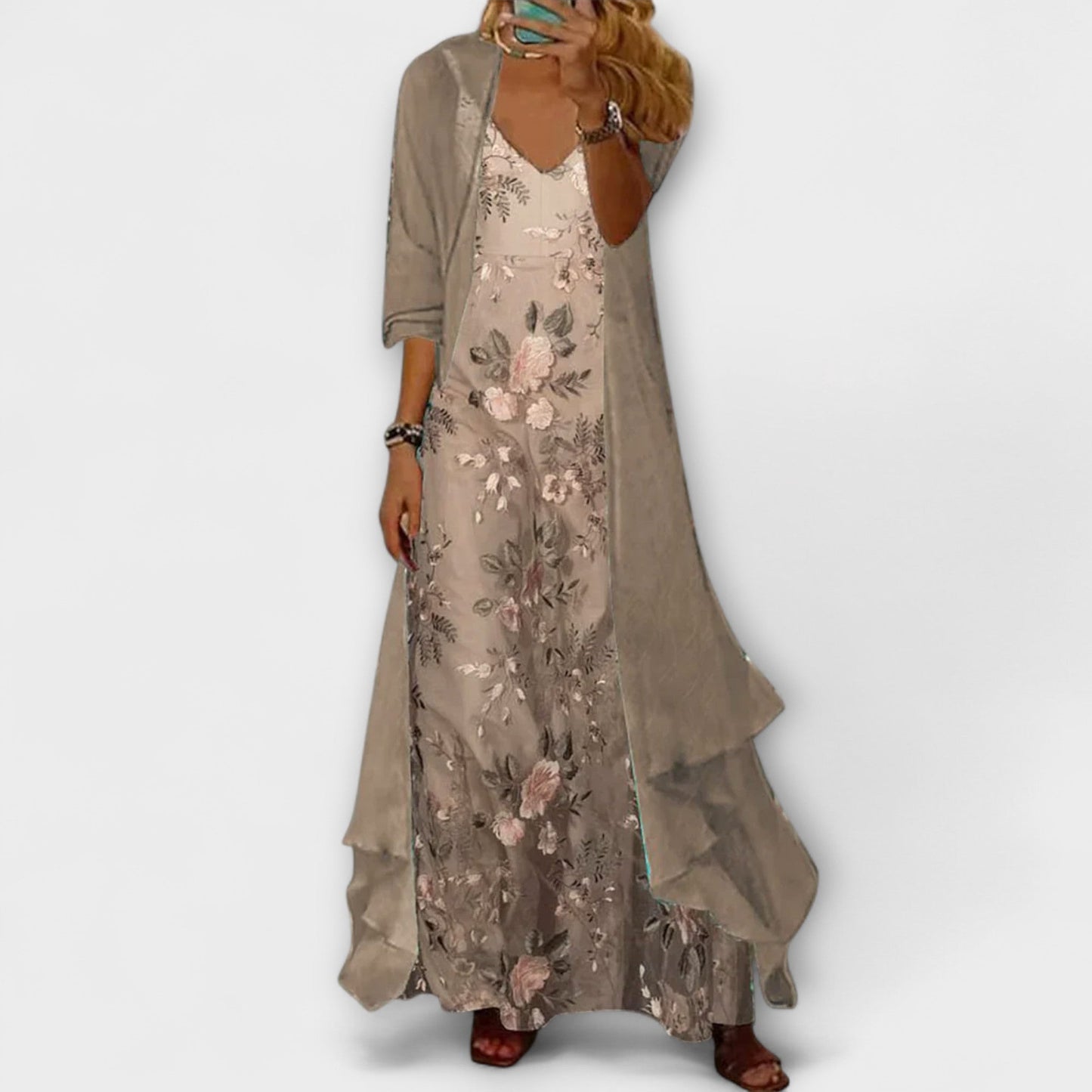 Camélia – Ensemble robe longue élégante 2 pièces