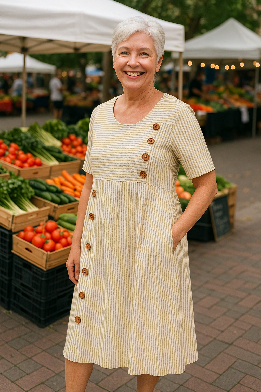 Brenna – Robe midi fluide et flatteuse rayée
