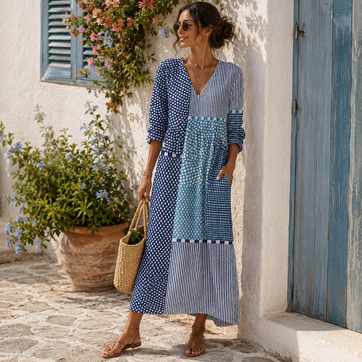 Clémence | Robe longue Blue Mosaic