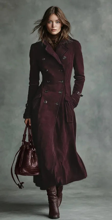Georgina | Manteau long effet daim avec ceinture