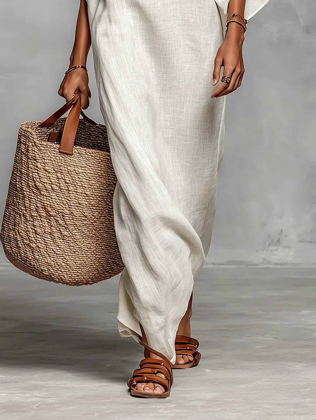 Naiara Maxi Robe à Épaules Dégagées et Manches Batwing