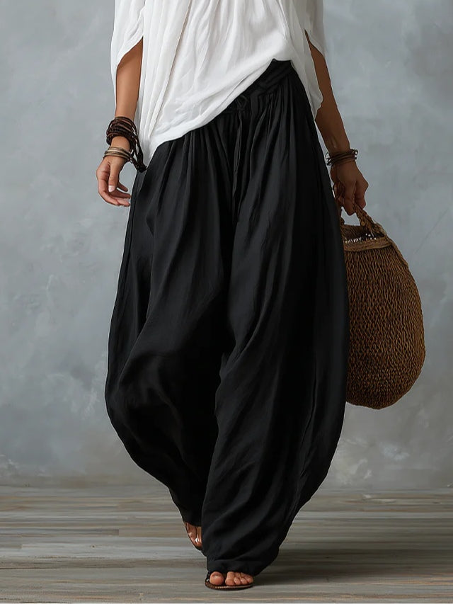 Ensemble Blanc Top Épaules Dénudées et Pantalon Lanterne Ample
