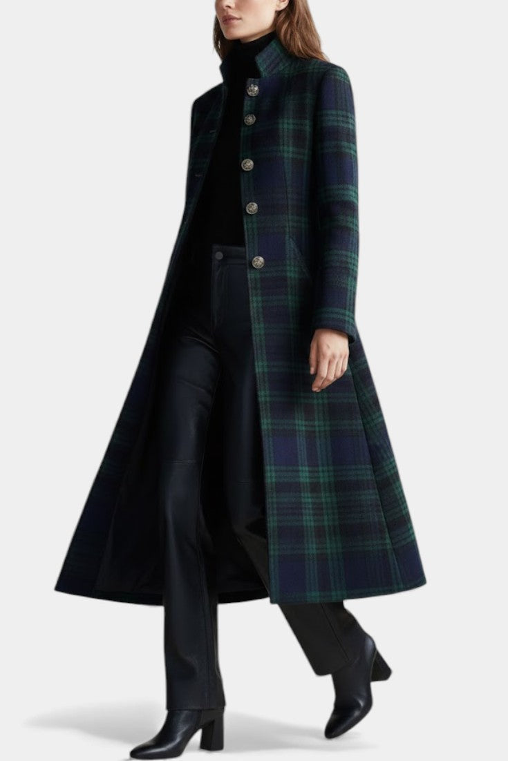 Rebecca | Manteau midi ajusté à motifs à carreaux