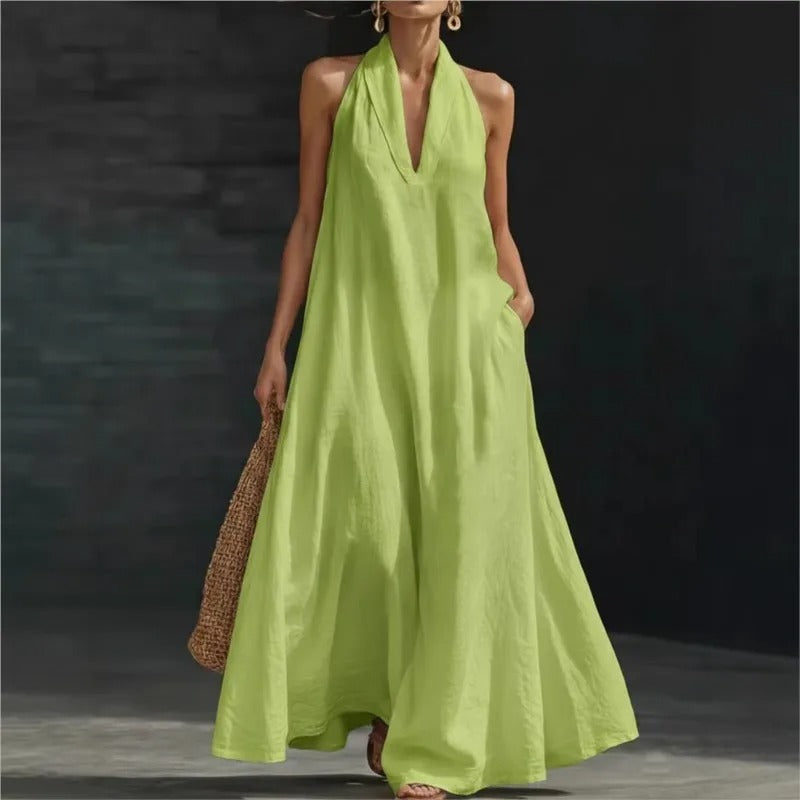 Maxi Robe Clara en Coton et Lin à Bretelles