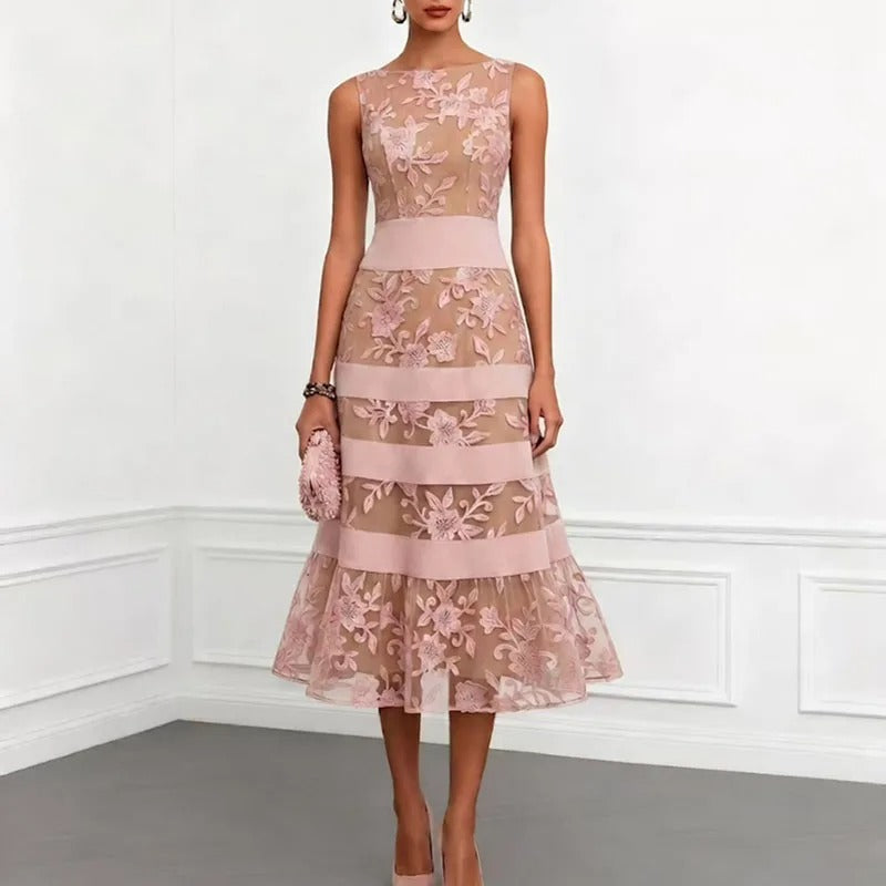 Robe Midi Odette en Tulle avec Broderie Florale