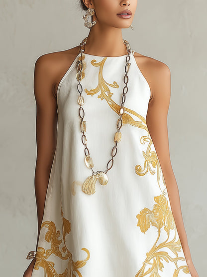 Héloïse | Robe Mini en Dentelle Blanche à Motifs Dorés