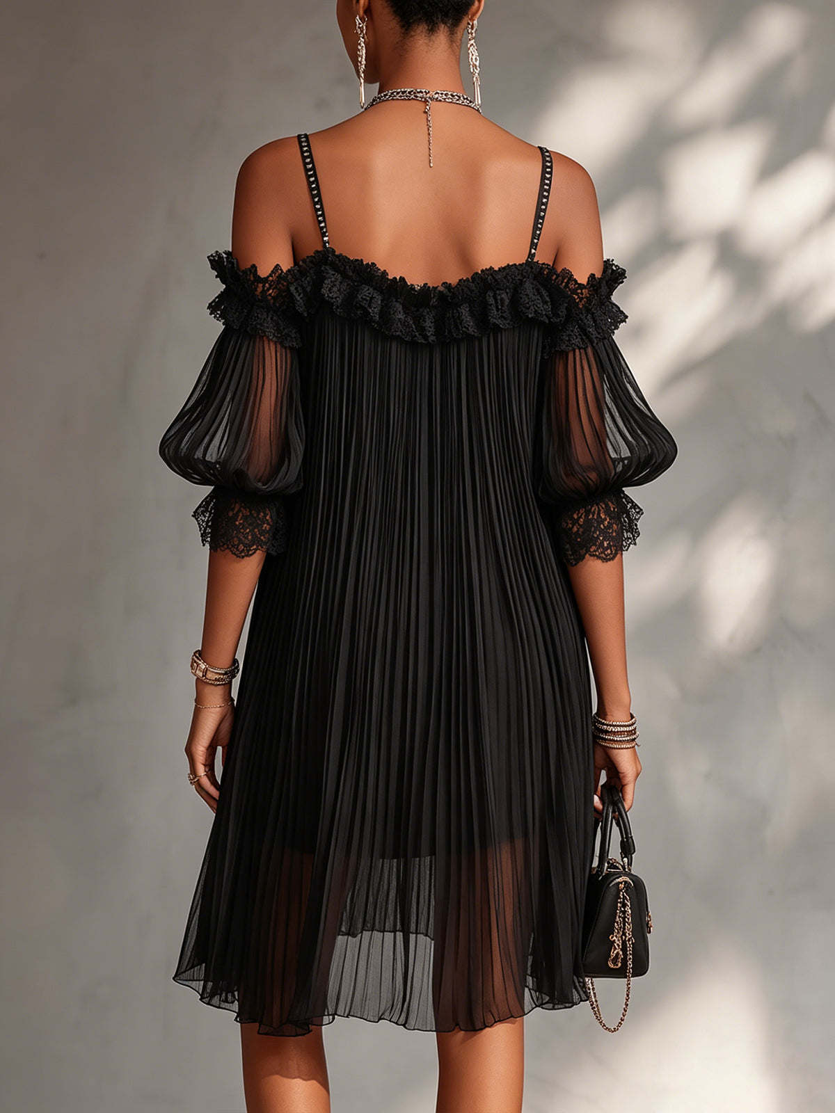 Lorena | Robe noire courte en mousseline
