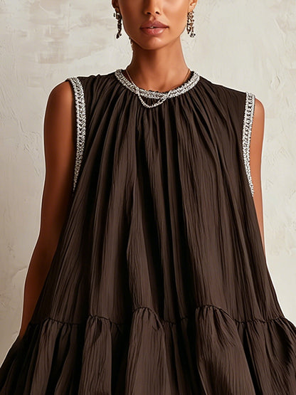 Colette | Mini Robe Sans Manches Marron à Ourlet Bouffant