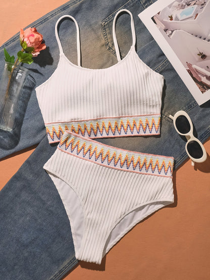 Bikini à Côtes - Haut et Slip Taille Haute