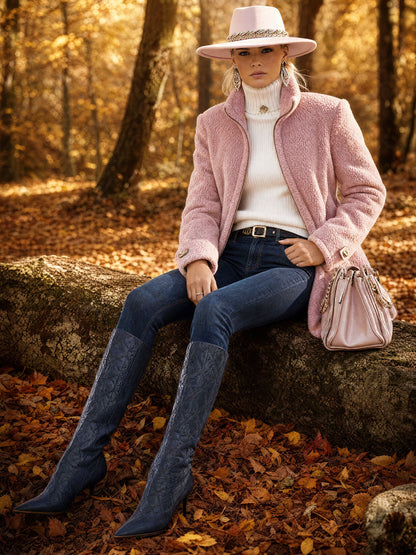 Veste vintage en polaire rose avec zip