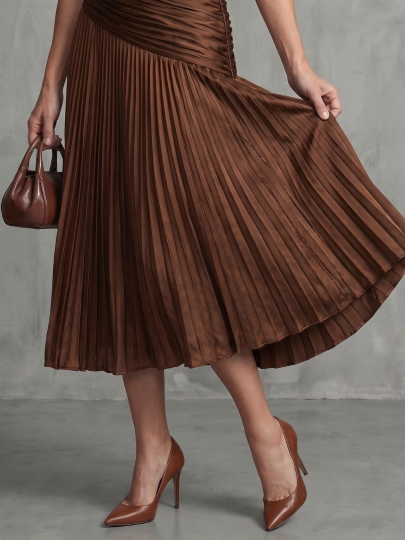 Léa | Robe midi rayée à taille plissée
