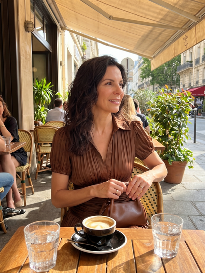 Léa | Robe midi rayée à taille plissée