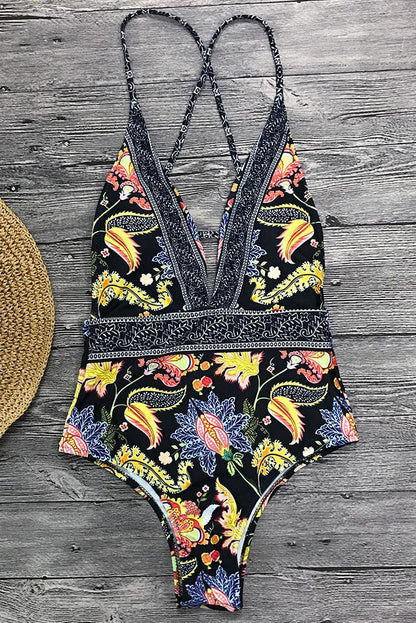 Maillot de Bain avec Imprimé Boho et Décolleté en V