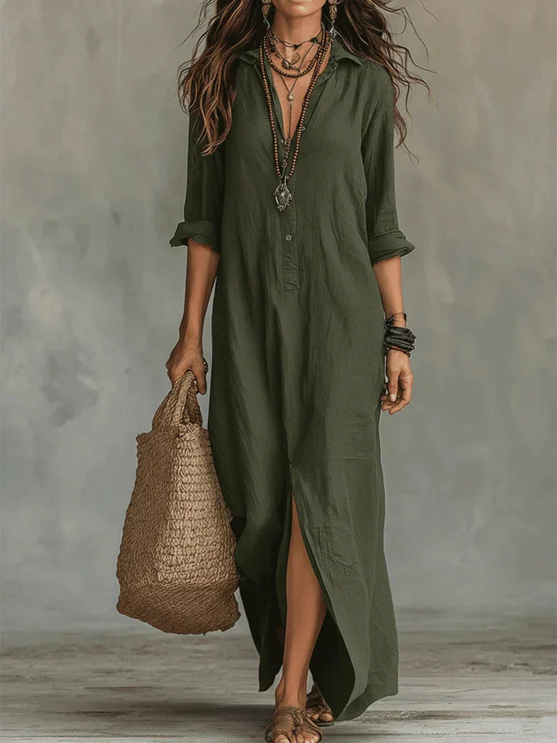 Céline™ | Robe Maxi Noire Ample à Boutons