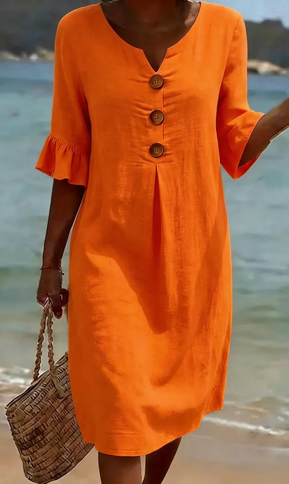 Vanesa – Robe fluide avec manches volantées et boutons