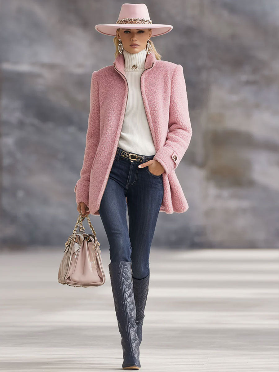 Veste vintage en polaire rose avec zip