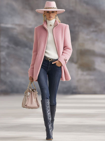 Veste vintage en polaire rose avec zip