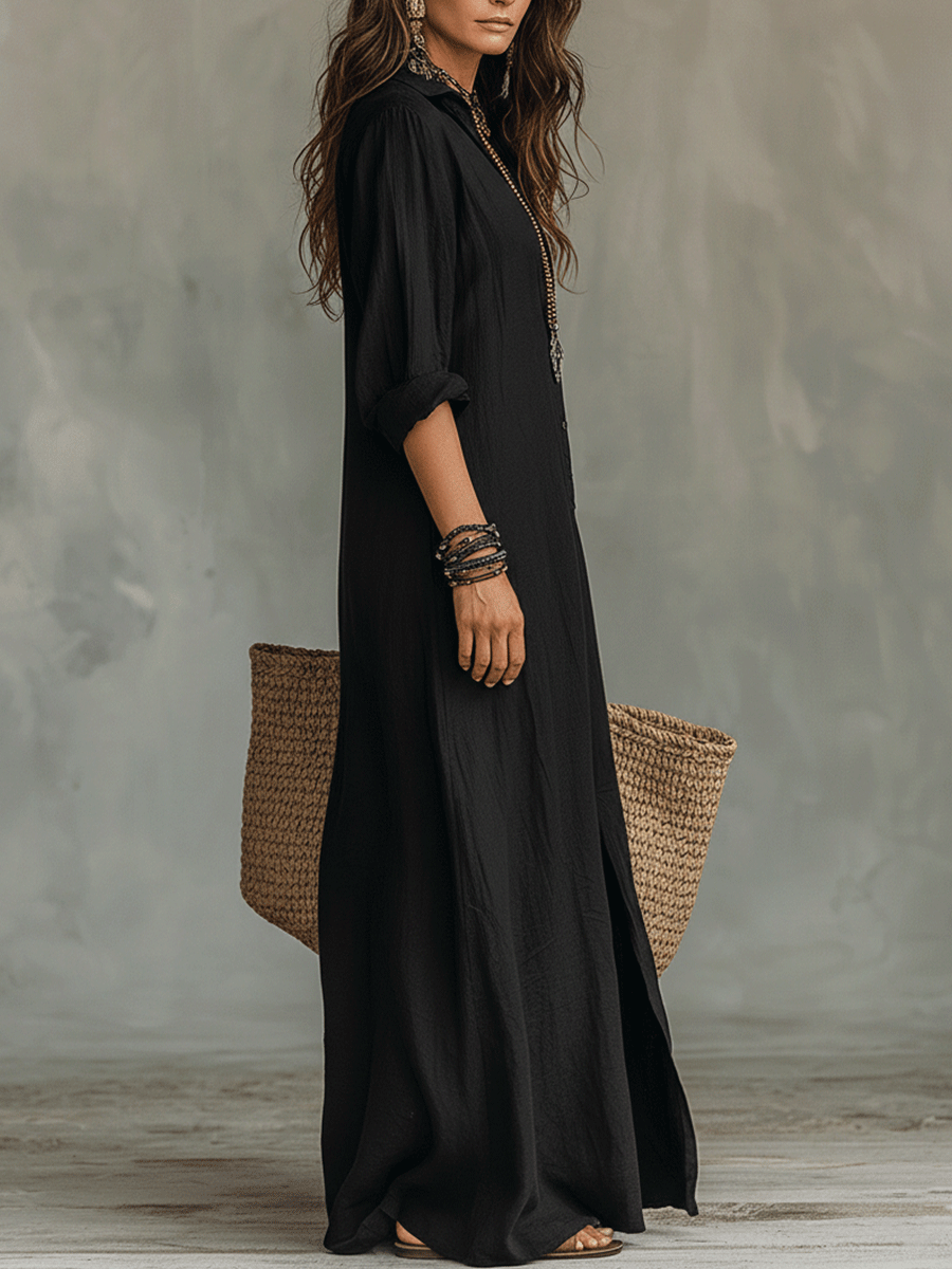 Noémie – Robe chemise bohème longue