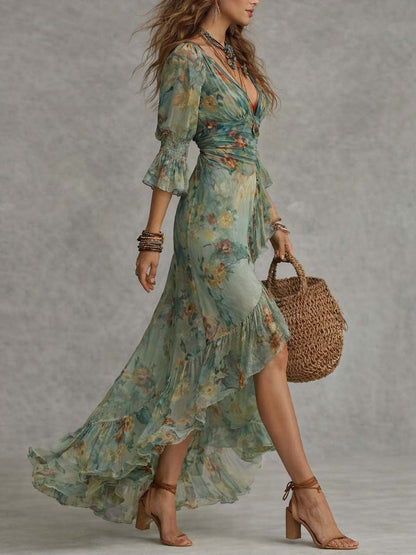 Alma | Long Floral Print Romantic Dress