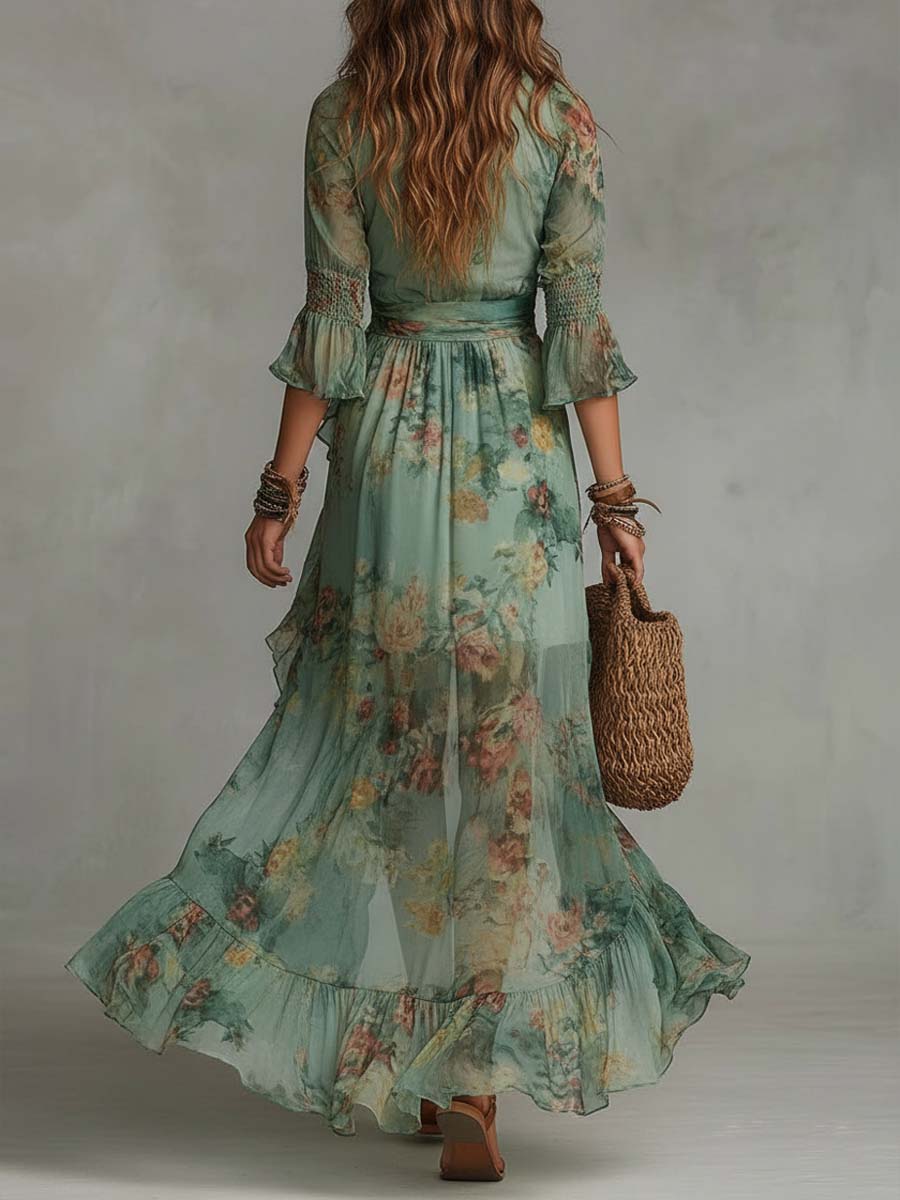 Alma | Long Floral Print Romantic Dress