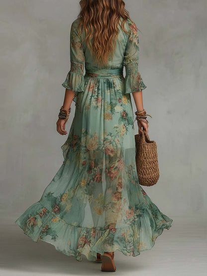 Alma | Long Floral Print Romantic Dress