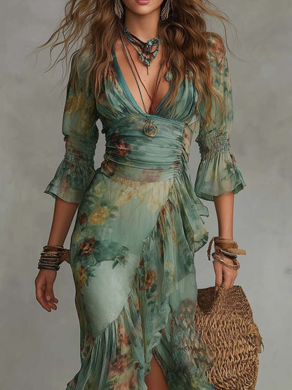 Alma | Long Floral Print Romantic Dress