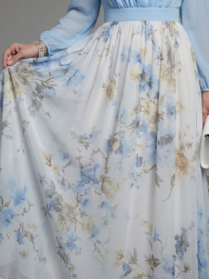 Clara | Robe longue fleurie à col V et corsage transparent