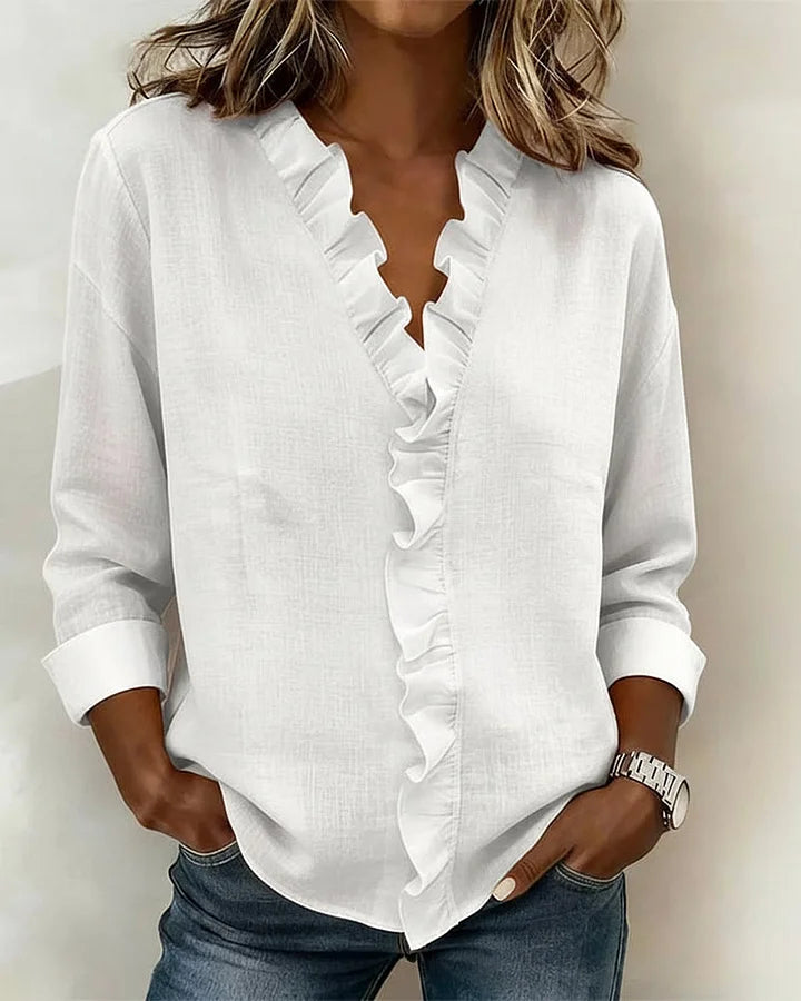 Claire – Blouse col V à volants