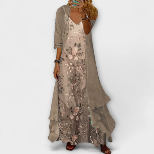 Camélia – Ensemble robe longue élégante 2 pièces