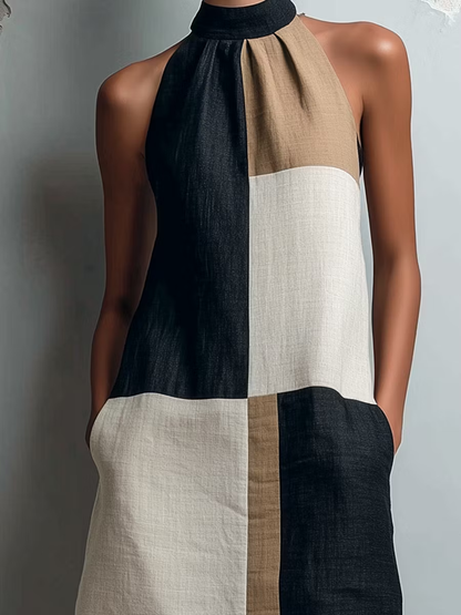 Sabrina | Robe courte à col halter avec motifs en blocs de couleur