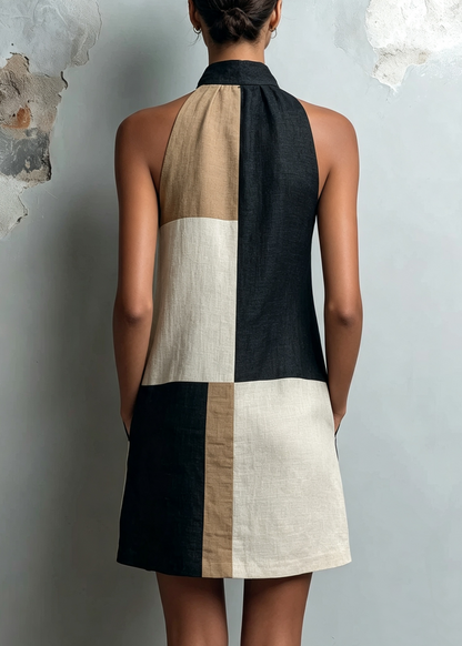 Sabrina | Robe courte à col halter avec motifs en blocs de couleur