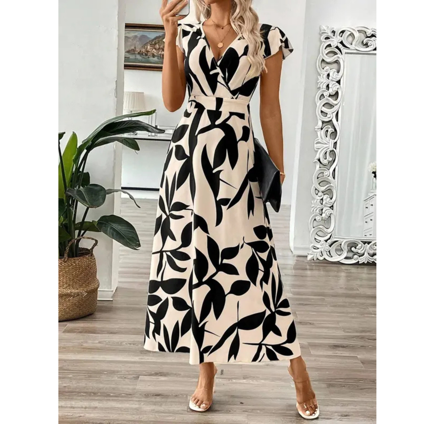 Odessa – Robe maxi élégante à imprimé feuillage