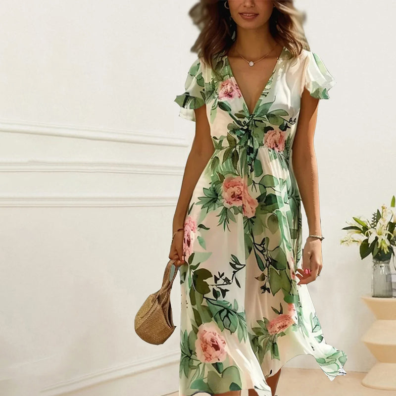 Camélia – Robe midi fluide à imprimé floral élégant