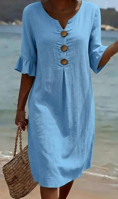 Vanesa – Robe fluide avec manches volantées et boutons