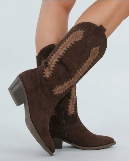 Cowboy Pattern Boots - Brown
