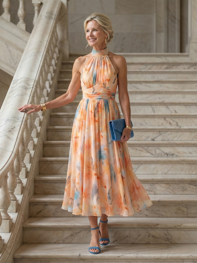 Manon | Robe midi douce à col halter
