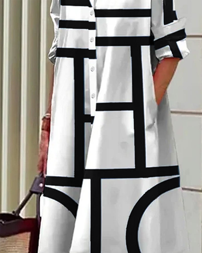 Cléophée - Robe Avec Poches Et Imprimé Géométrique Moderne Et Tendance