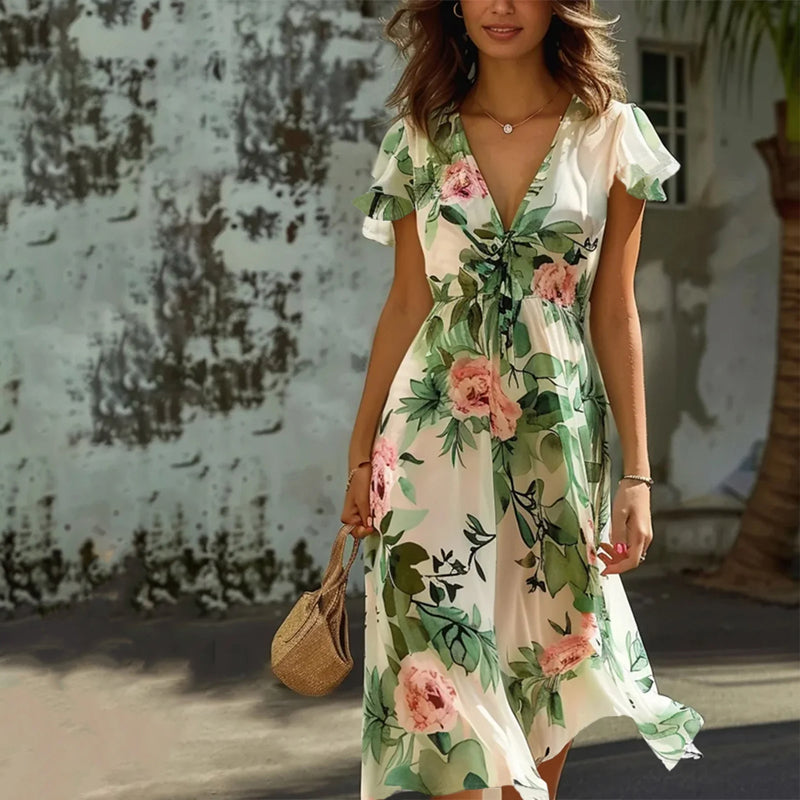Camélia – Robe midi fluide à imprimé floral élégant