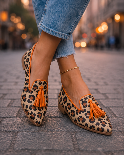 Nerina Leopard Print Moccasins with Fringe