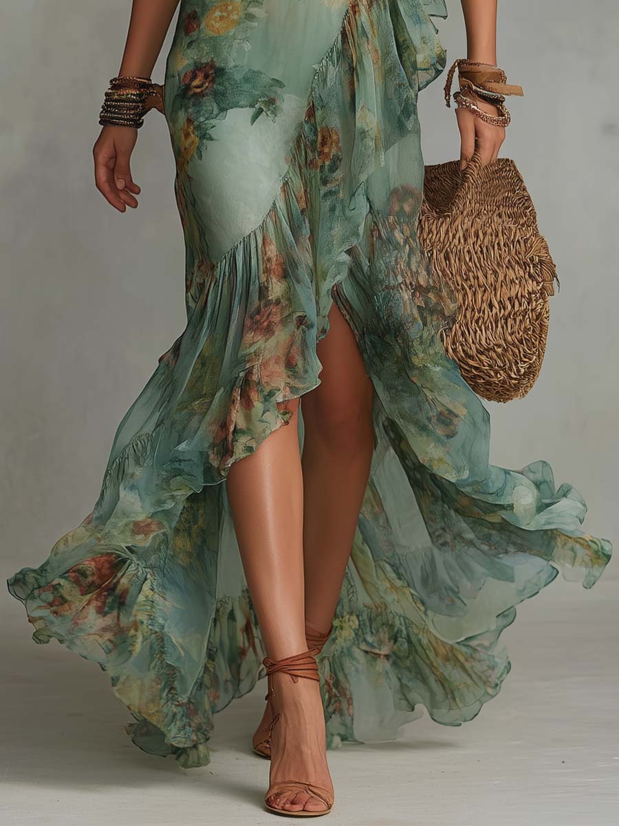 Alma | Long Floral Print Romantic Dress