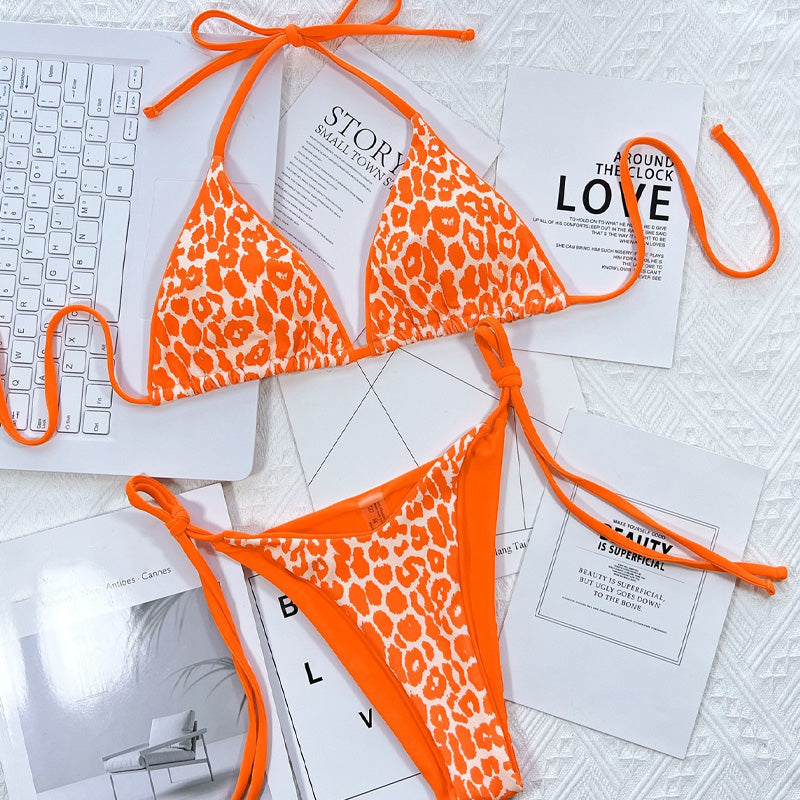Maillot de Bain Deux Pièces Dos Nu Imprimé Léopard