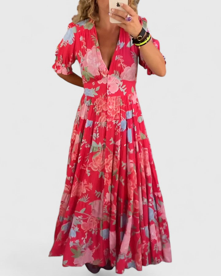 Minelda – Robe fleurie col V