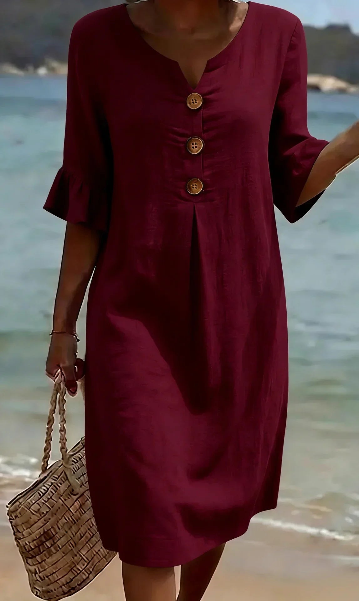 Vanesa – Robe fluide avec manches volantées et boutons
