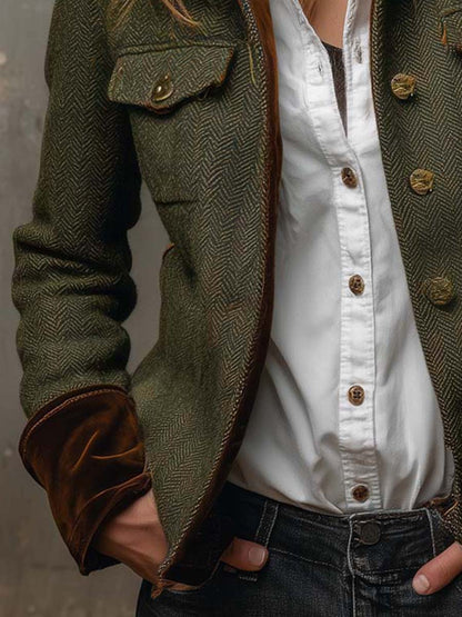 Honorine | Blazer Vintage en Épi avec Détails Contrastés