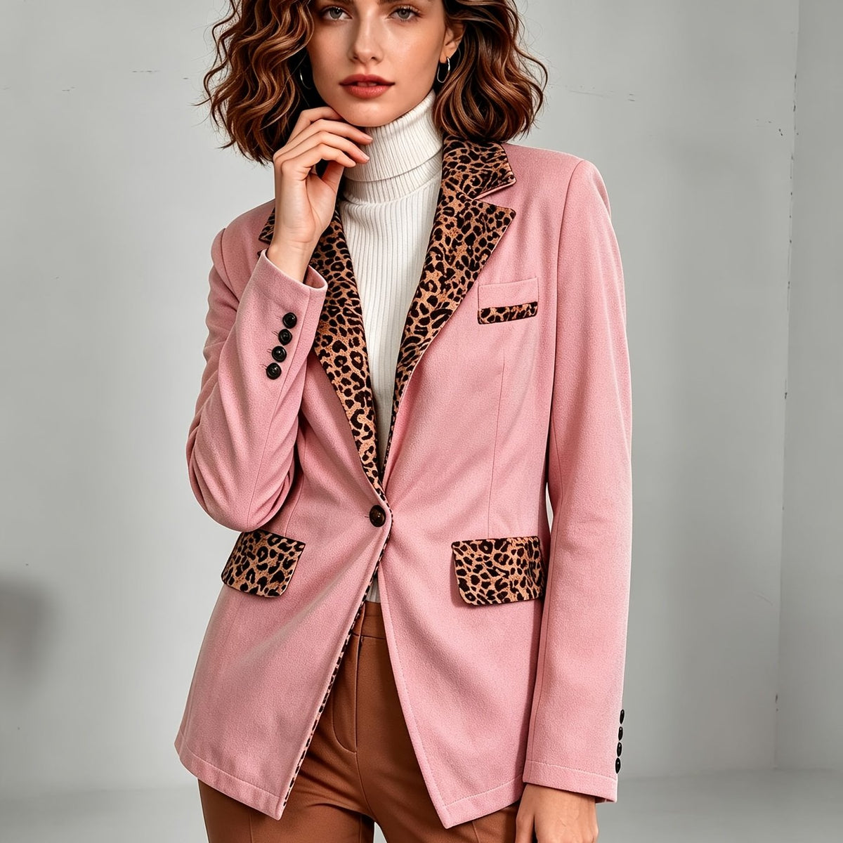 Clementine | Blazer ajusté en velours avec accents léopard