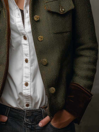 Honorine | Blazer Vintage en Épi avec Détails Contrastés