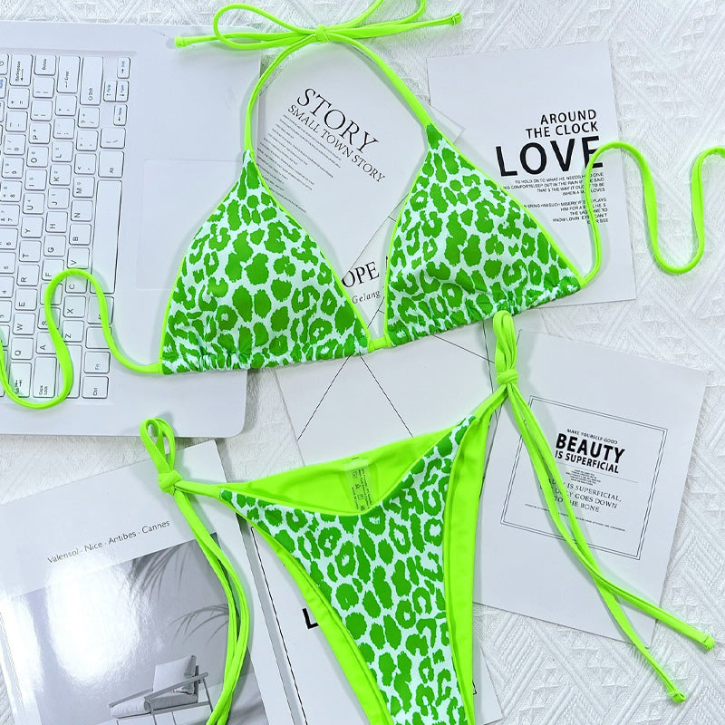 Maillot de Bain Deux Pièces Dos Nu Imprimé Léopard