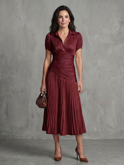 Léa | Robe midi rayée à taille plissée