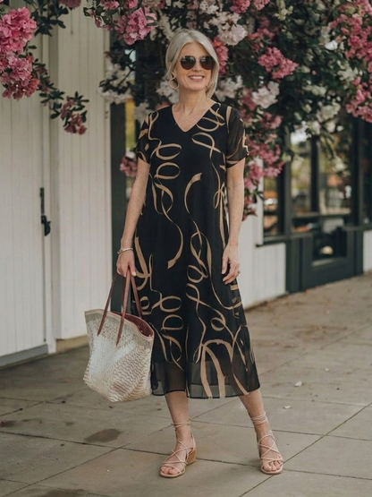 Adèle – Robe midi fluide imprimé abstrait