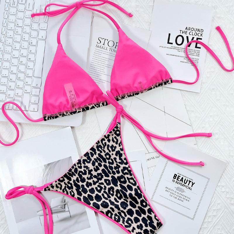 Maillot de Bain Deux Pièces Dos Nu Imprimé Léopard
